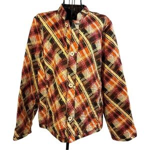 Reversible Autumn Fall Foliage Colors Button Front Quilted Jacket Size XL